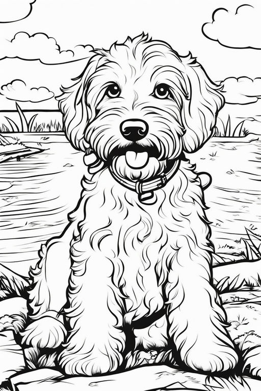 In dog boat coloring book puppies black and white