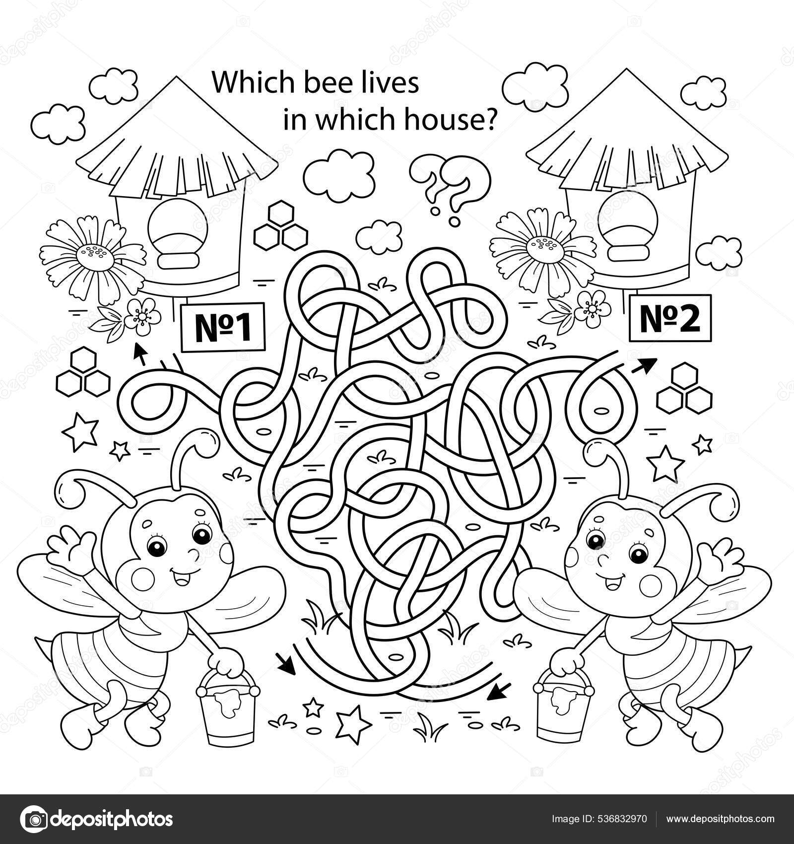 Maze labyrinth game puzzle tangled road coloring page outline cartoon stock vector by oleon