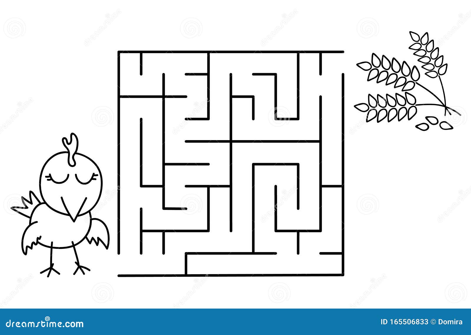 Black coloring pages with maze cartoon chicken and wheat kids education art game on white background outline vector stock illustration