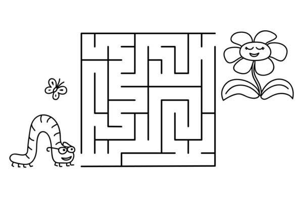 Black coloring pages with maze cartoon caterpillar and flower kids education art game template design with pet on white background outline vector stock vector by domira