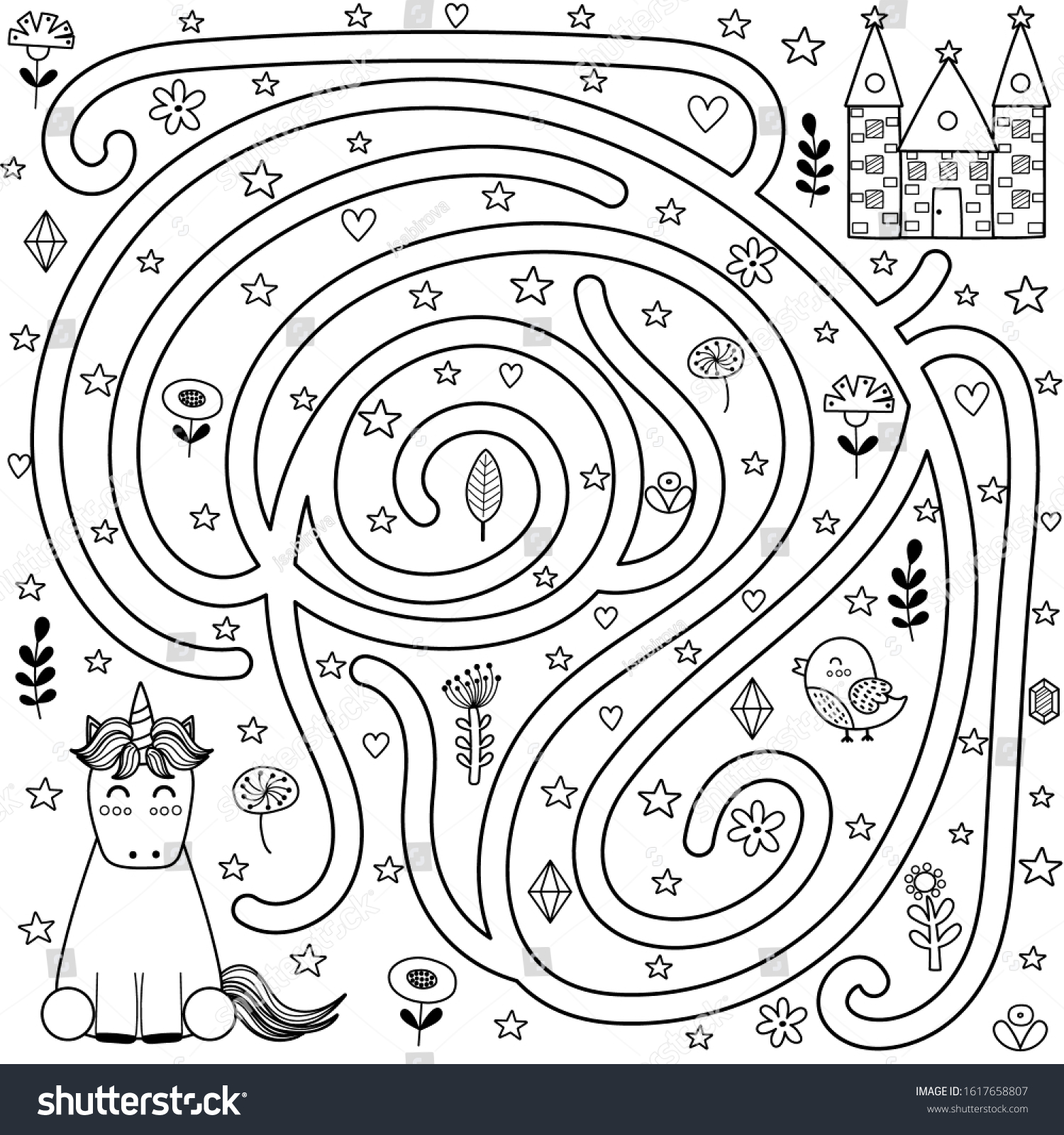 Black white maze game coloring page stock vector royalty free
