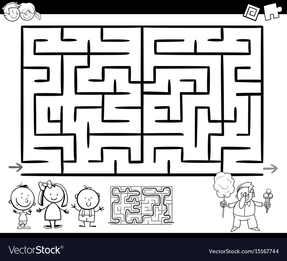 Maze or labyrinth game coloring page royalty free vector