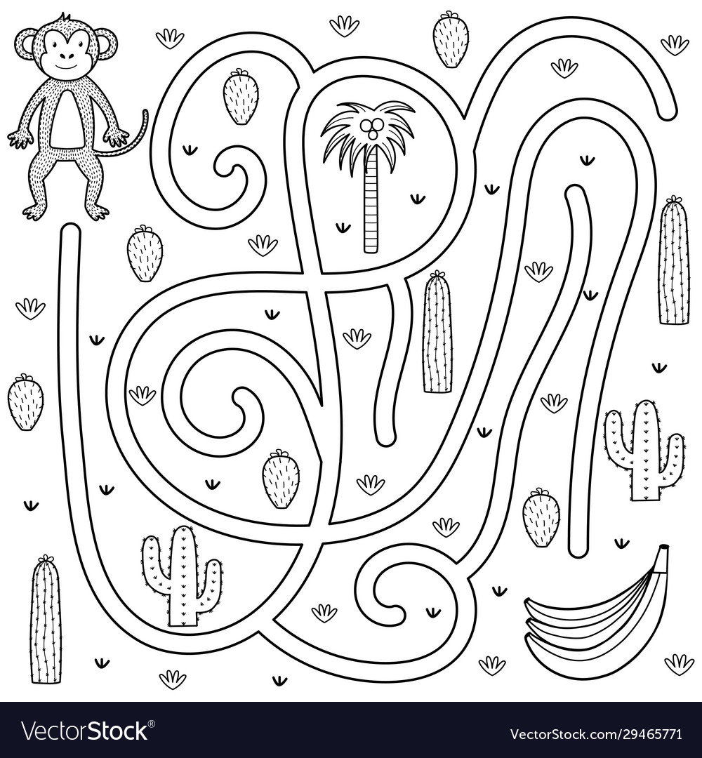 Black and white maze game for kids coloring page vector image