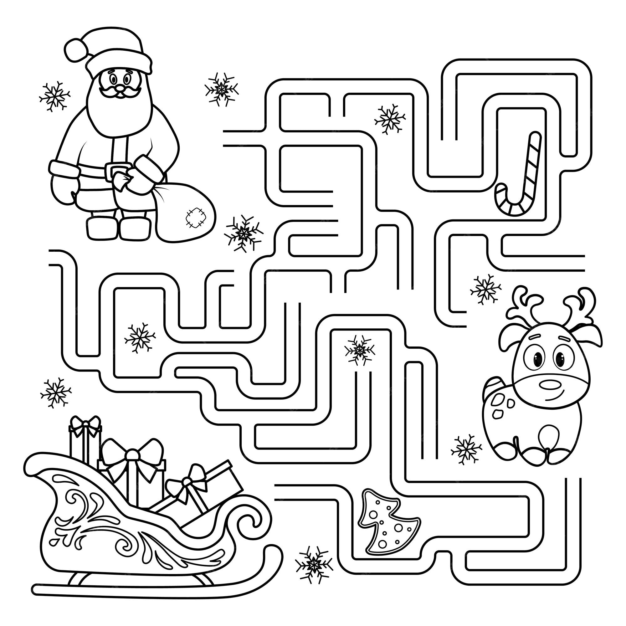 Premium vector puzzle for children labyrinth you need to find santas way to sleigh coloring book for children