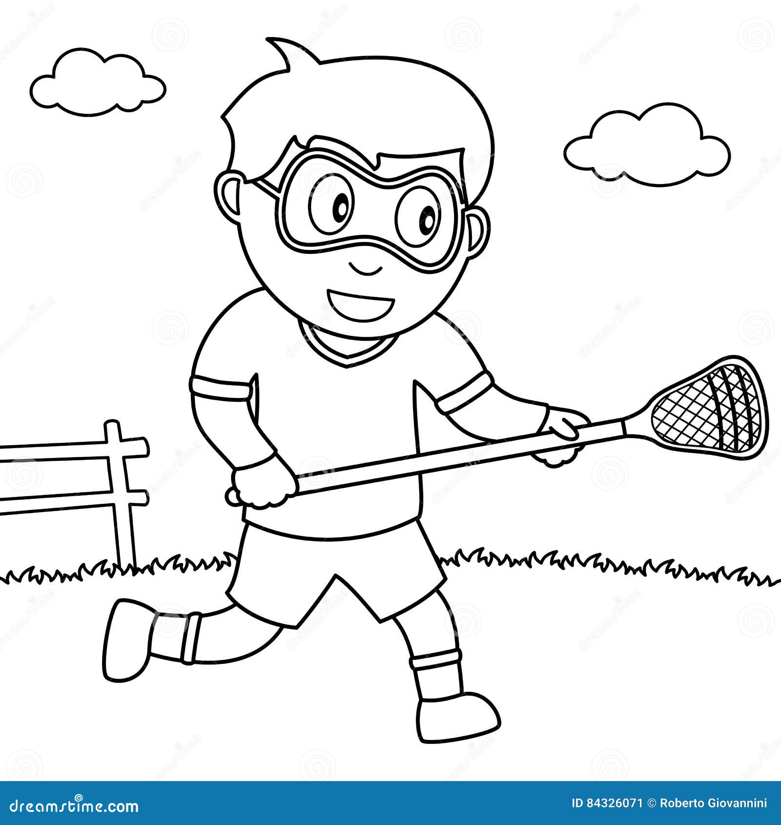 Coloring boy playing lacrosse in the park stock vector
