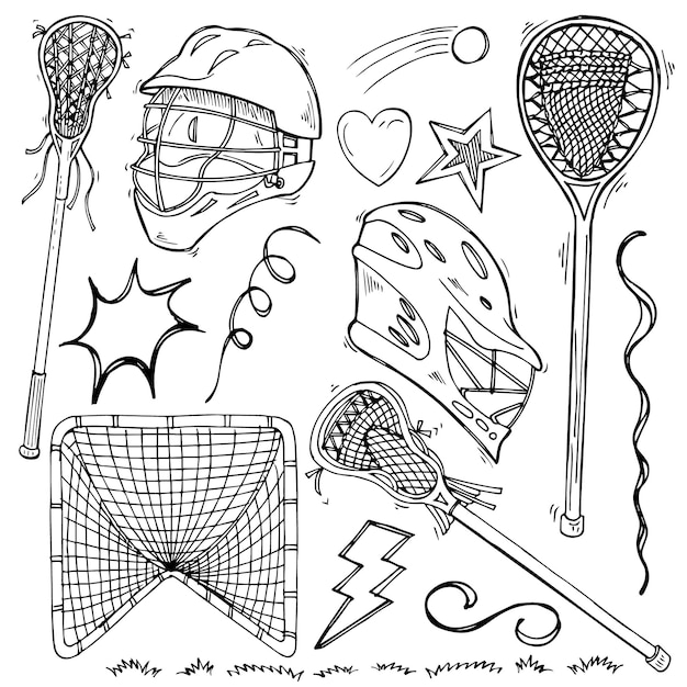 Premium vector lacrosse doodles pen and ink doodles of lacrosse sports equipment pound paths color changes a