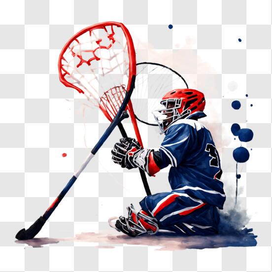 Download lacrosse player ready to shoot puck with hockey stick png online