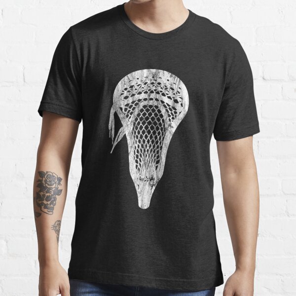 Distressed lacrosse head lacrosse player pocket white essential t