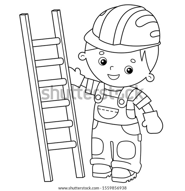 Coloring page outline cartoon builder step stock vector royalty free