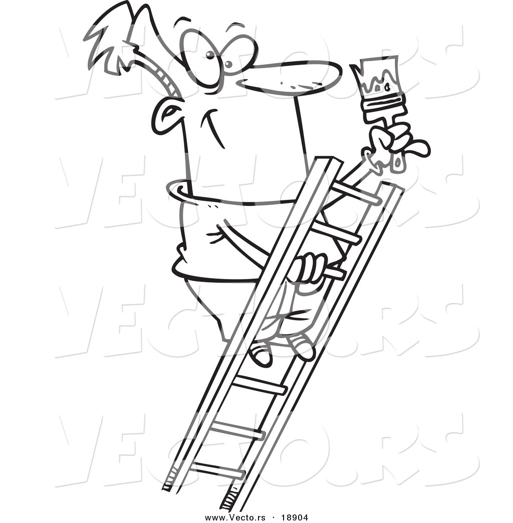 R of a cartoon painter climbing a ladder