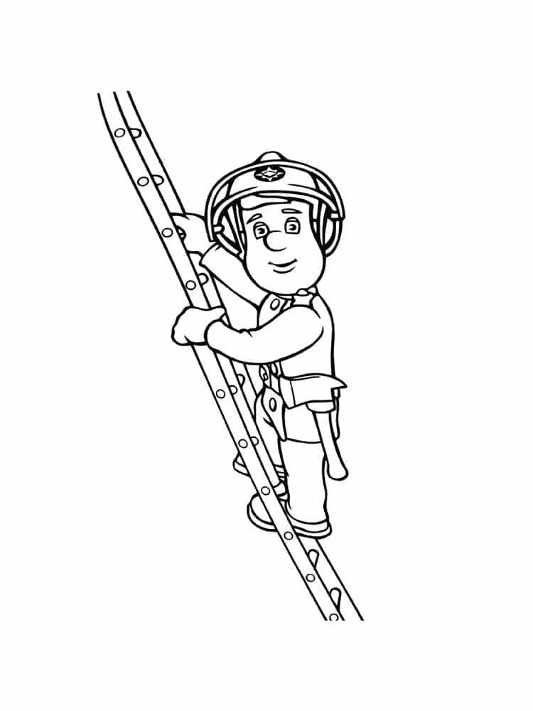 Fireman sam climbing a ladder coloring page