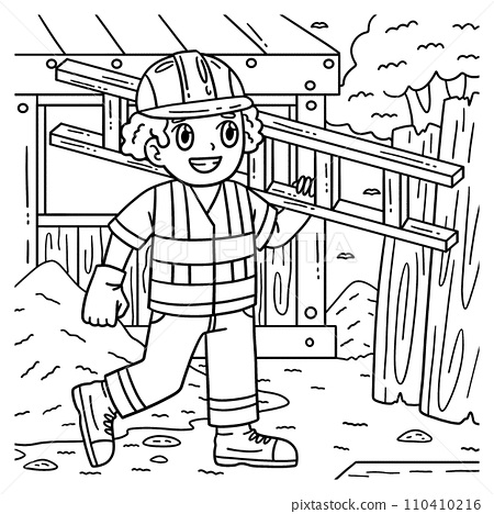 Construction worker with a ladder coloring page