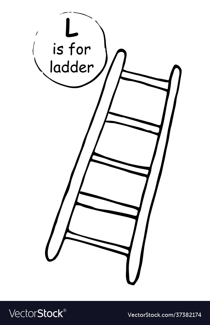 Hand drawn cartoon sketch wooden metal step ladder