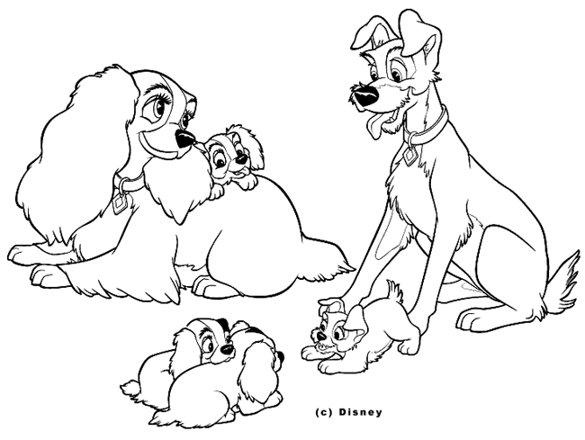 Beauty and the tramp coloring pages to print for kids