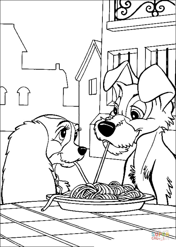 Dinner for tramp and lady coloring page free printable coloring pages