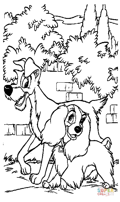 The tramp and lady coloring page free printable coloring pages