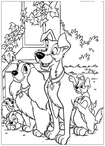 Happy family of the tramp coloring page free printable coloring pages