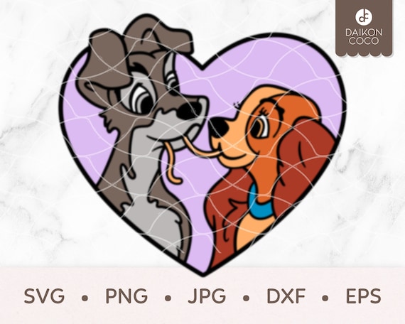 Lady and tramp valentine svg lady tramp heart svg dog love svg svg png jpg dxf eps cricut silhouette cutting files download now