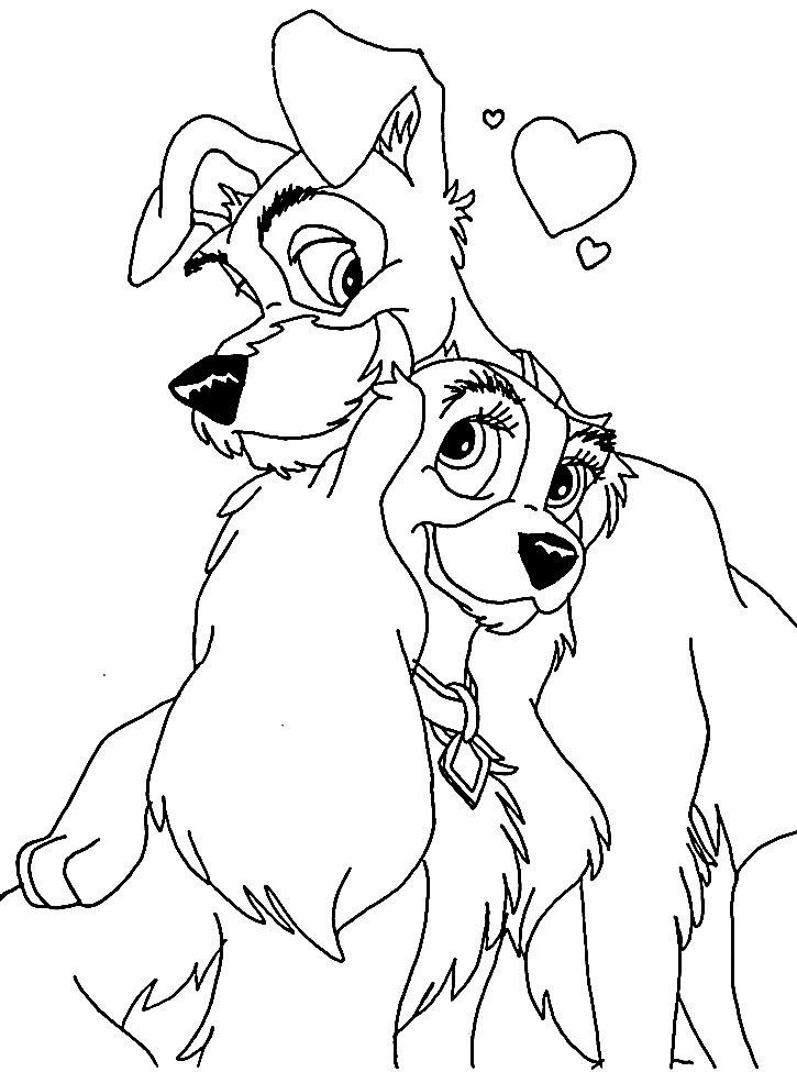 Lady and the tramp coloring pages printable for free download
