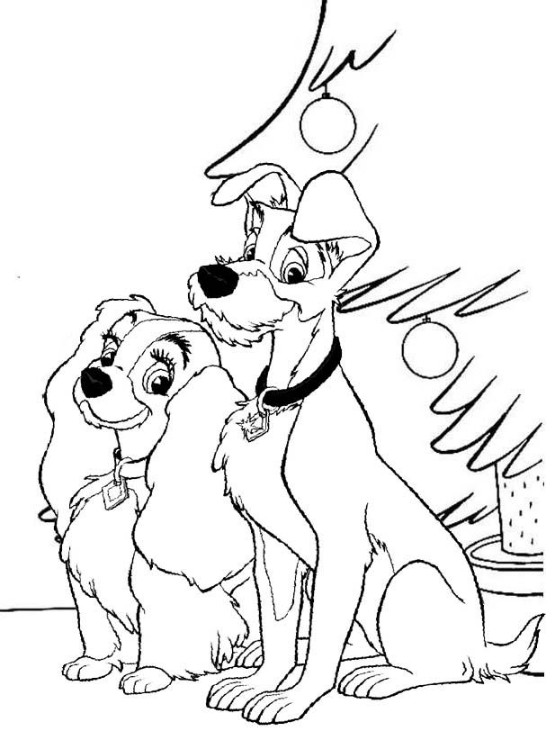 Lady and the tramp christmas tree coloring page disney coloring pages coloring pages tree coloring page
