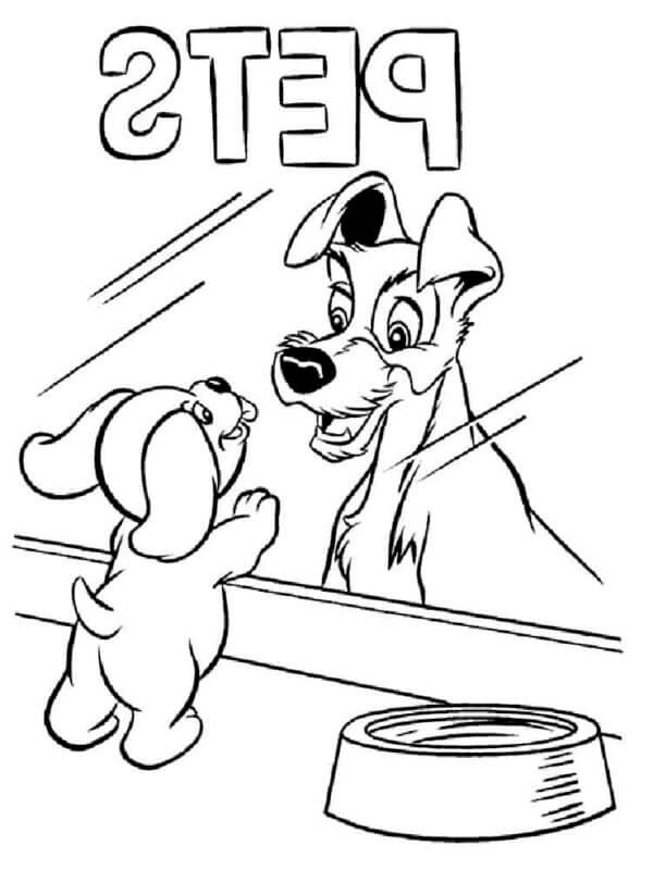 The tramp with baby dog coloring page