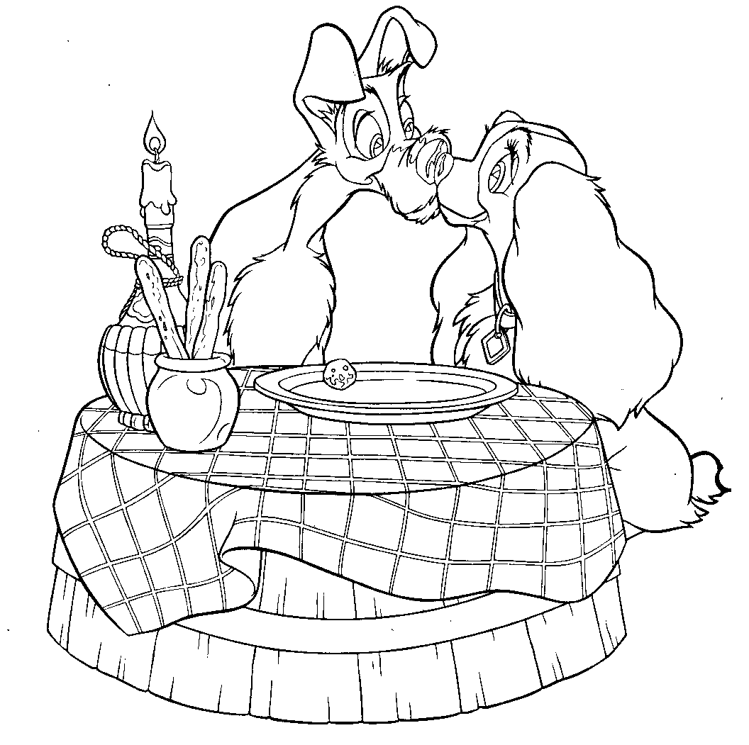 Free printable and coloring drawing of beauty and the tramp