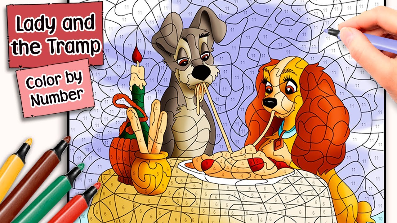 Revealing lady and the tramp hidden picture coloring by number