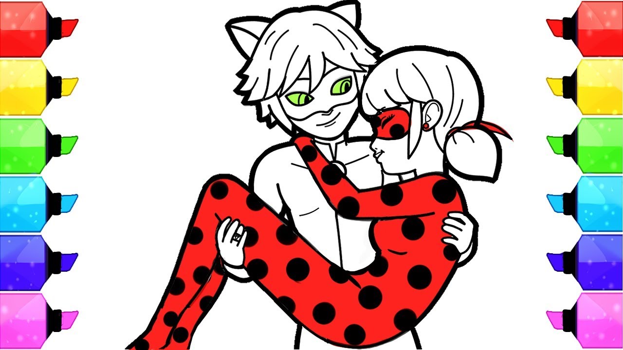 Miraculous ladybug coloring pages how to draw and color ladybug marinette and cat noir adrien