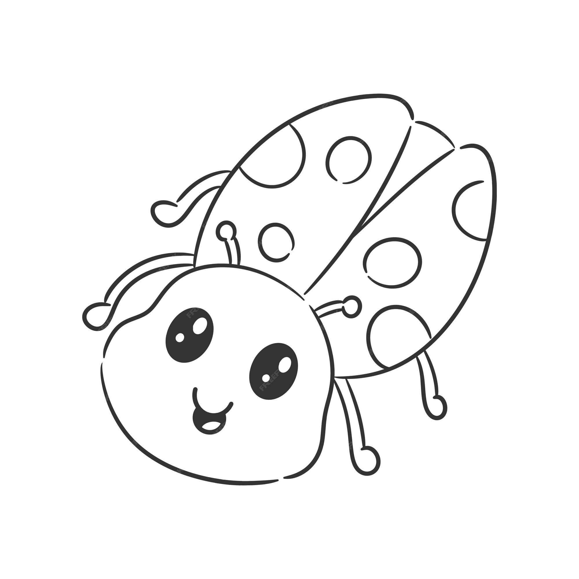 Premium vector cute red beetle is walking and smiling for coloring