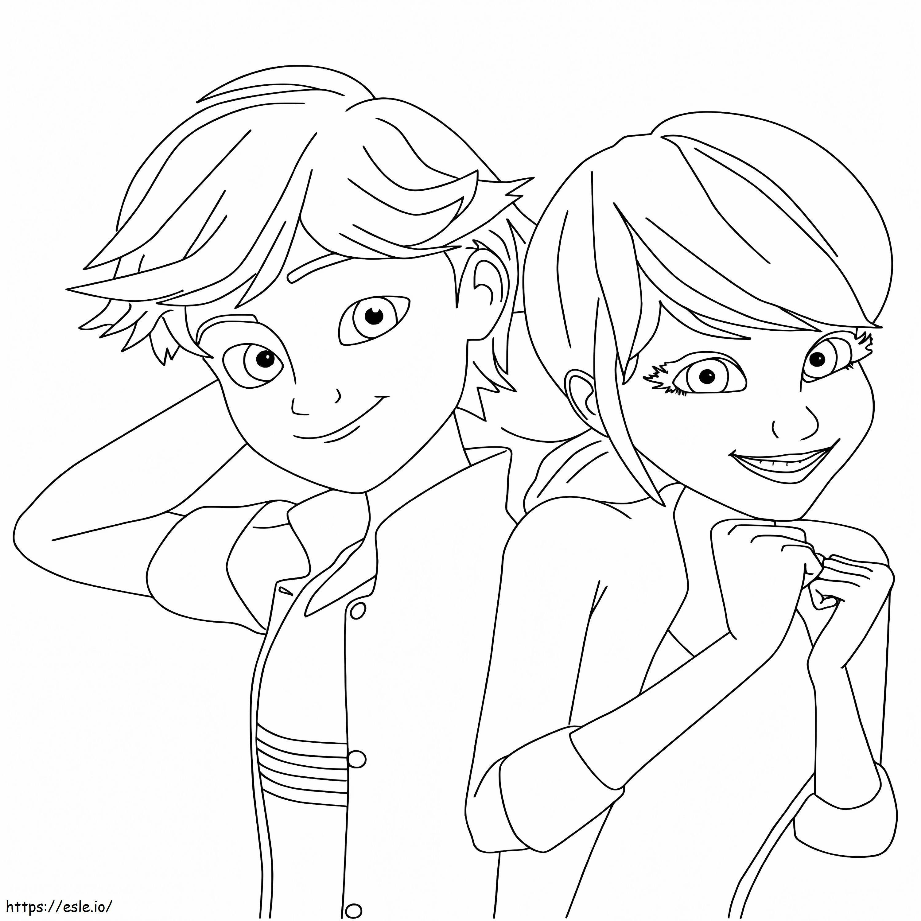 Miraculous ladybug with cat noir coloring page