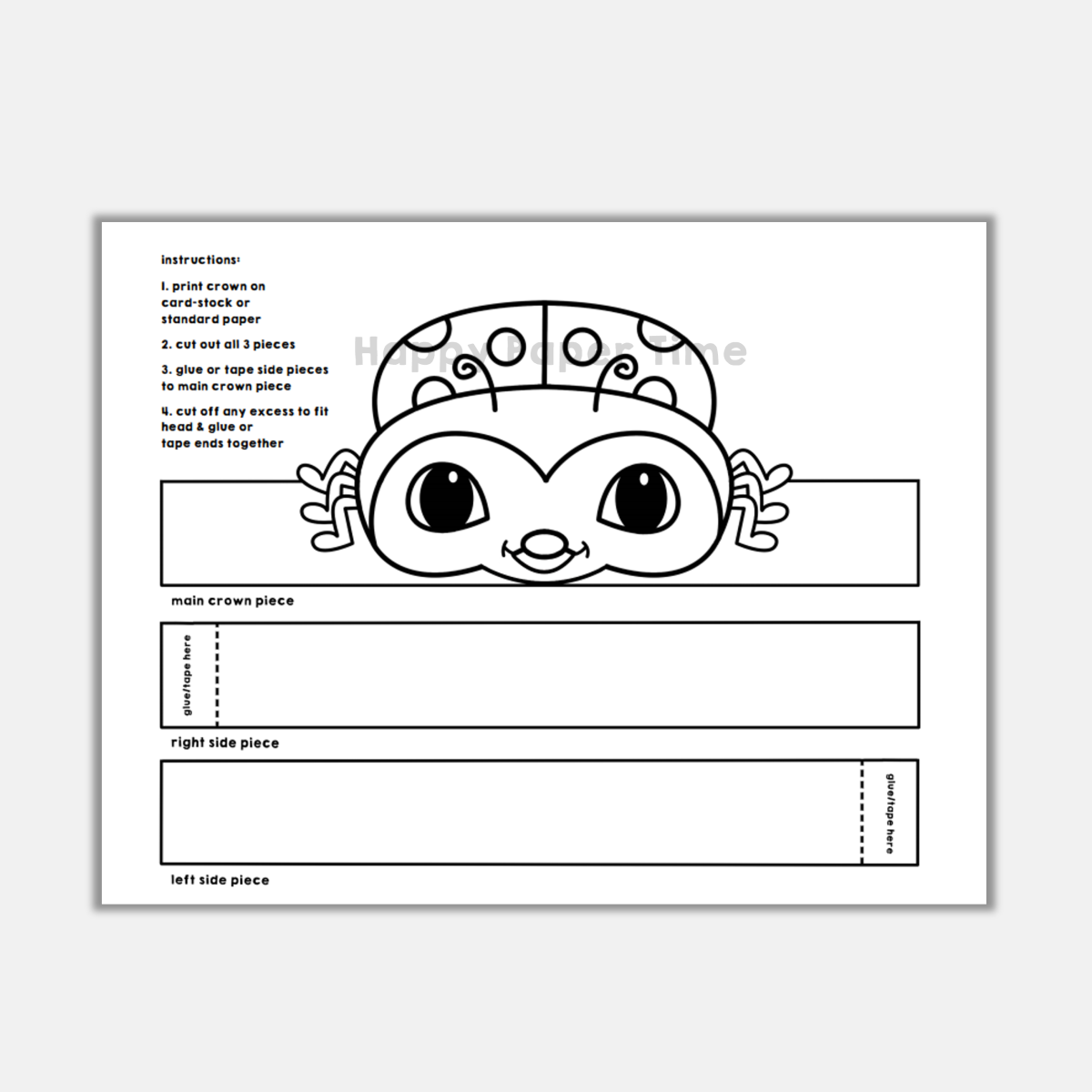 Ladybug paper crown printable coloring craft made by teachers
