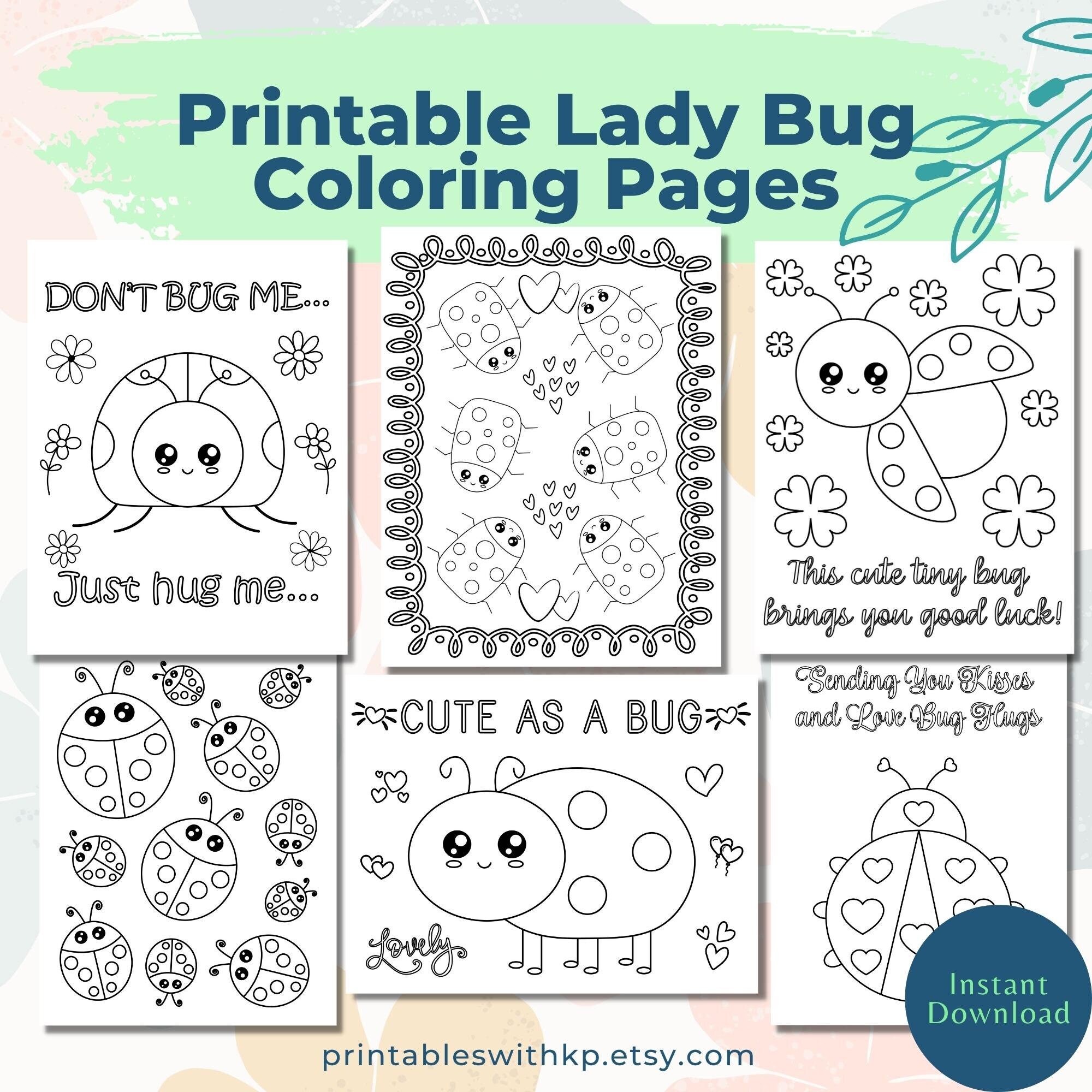Printable lady bug coloring pages coloring pages for kids lady bugs printable cute coloring pages insects kids activity pages set