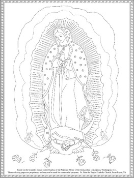 Coloring page of our lady of guadalupe by julie luckey tpt