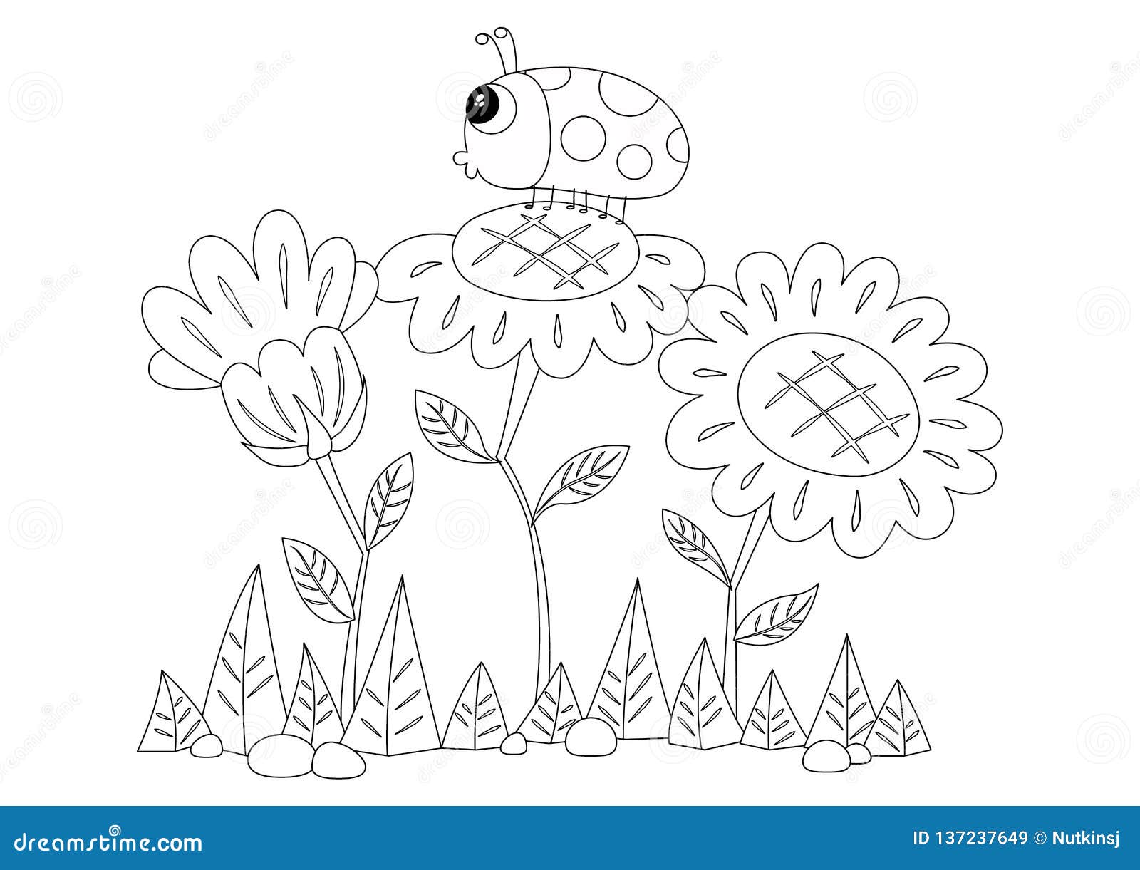 Sunflowers and a ladybird colorless stock vector