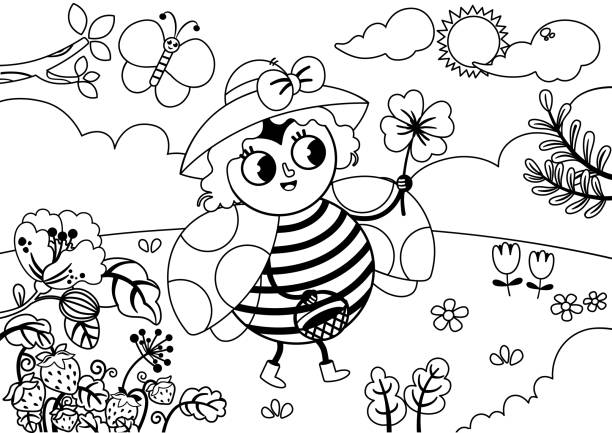 Background of the cute ladybug coloring pages stock illustrations royalty