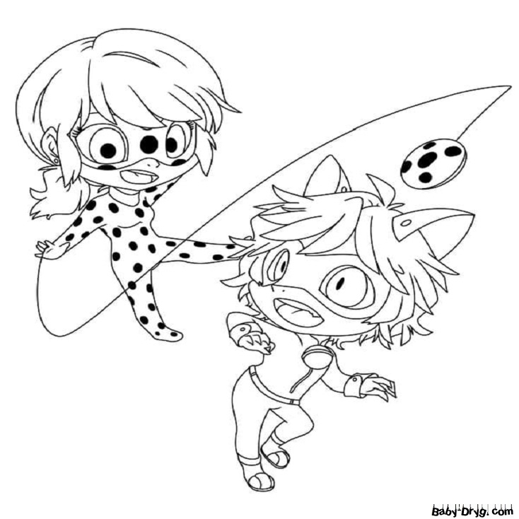 Coloring page chibi characters coloring ladybug and cat noir