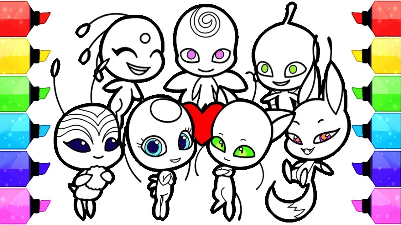 Miraculous ladybug coloring pages kwami how to draw and color marinette kwami tikki plagg trixx