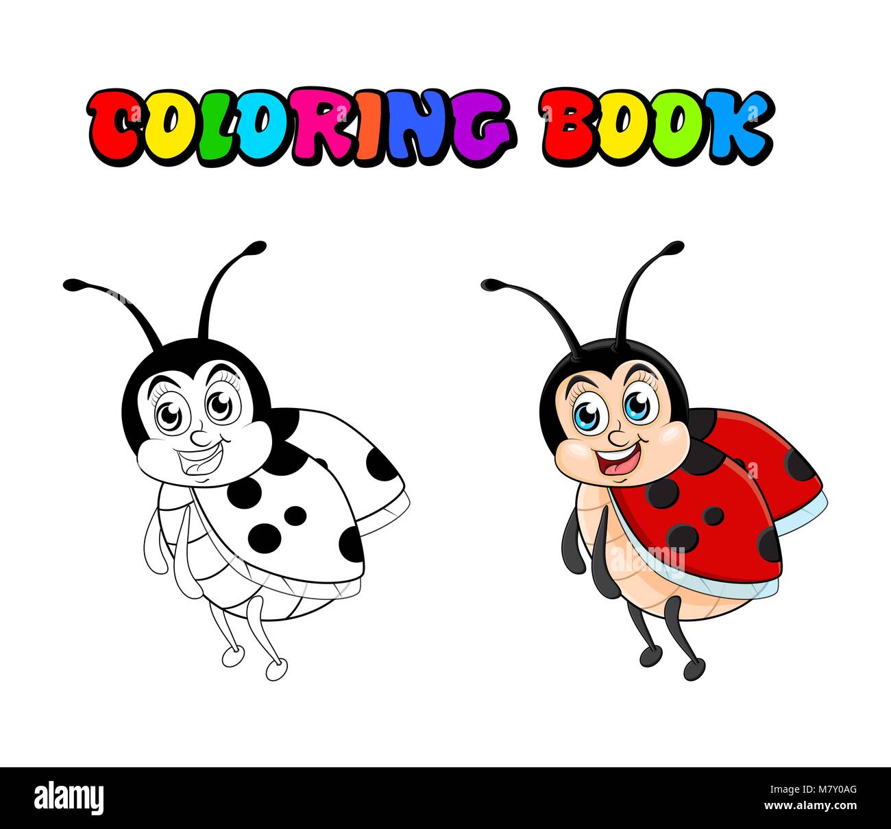 Ladybug cartoon coloring book isolated on white background stock vector image art