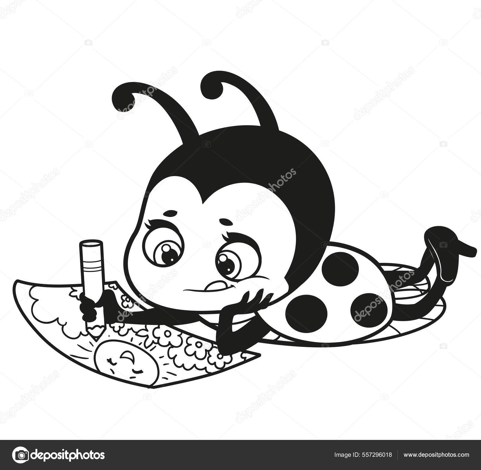 Cartoon cute ladybug draw illustration outlined coloring page white background stock vector by yadviga