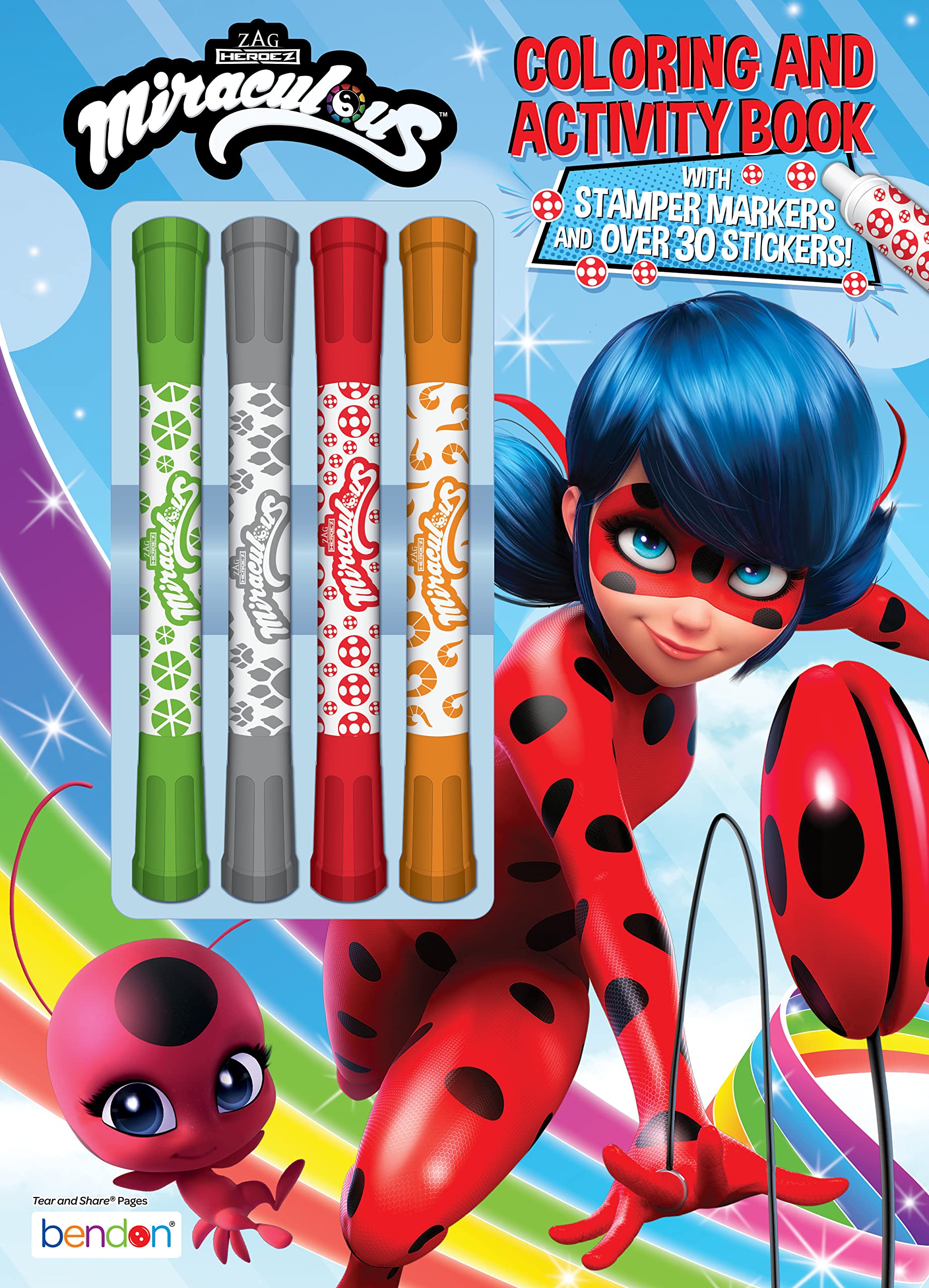 Bendon miraculous tales of ladybug and cat noir page coloring book with stamper markers toys games