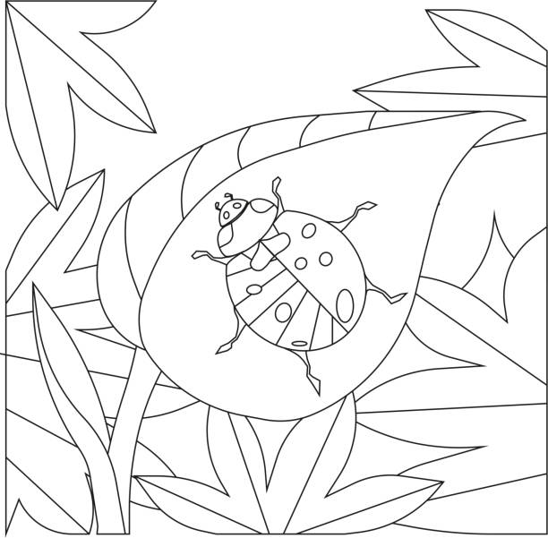 A ladybug on a leaf coloring page black outline on white isolated background vector stock illustration for coloring activity concept of anti stress goods for children nature and insects hobby stock illustration