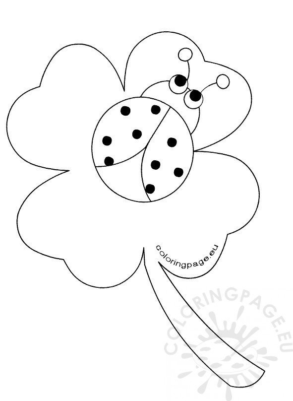 Clover leaf cute ladybug cartoon template coloring page