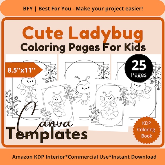 Cute ladybug coloring pages printable coloring pages for kids x pages coloring activities instant download ready to use