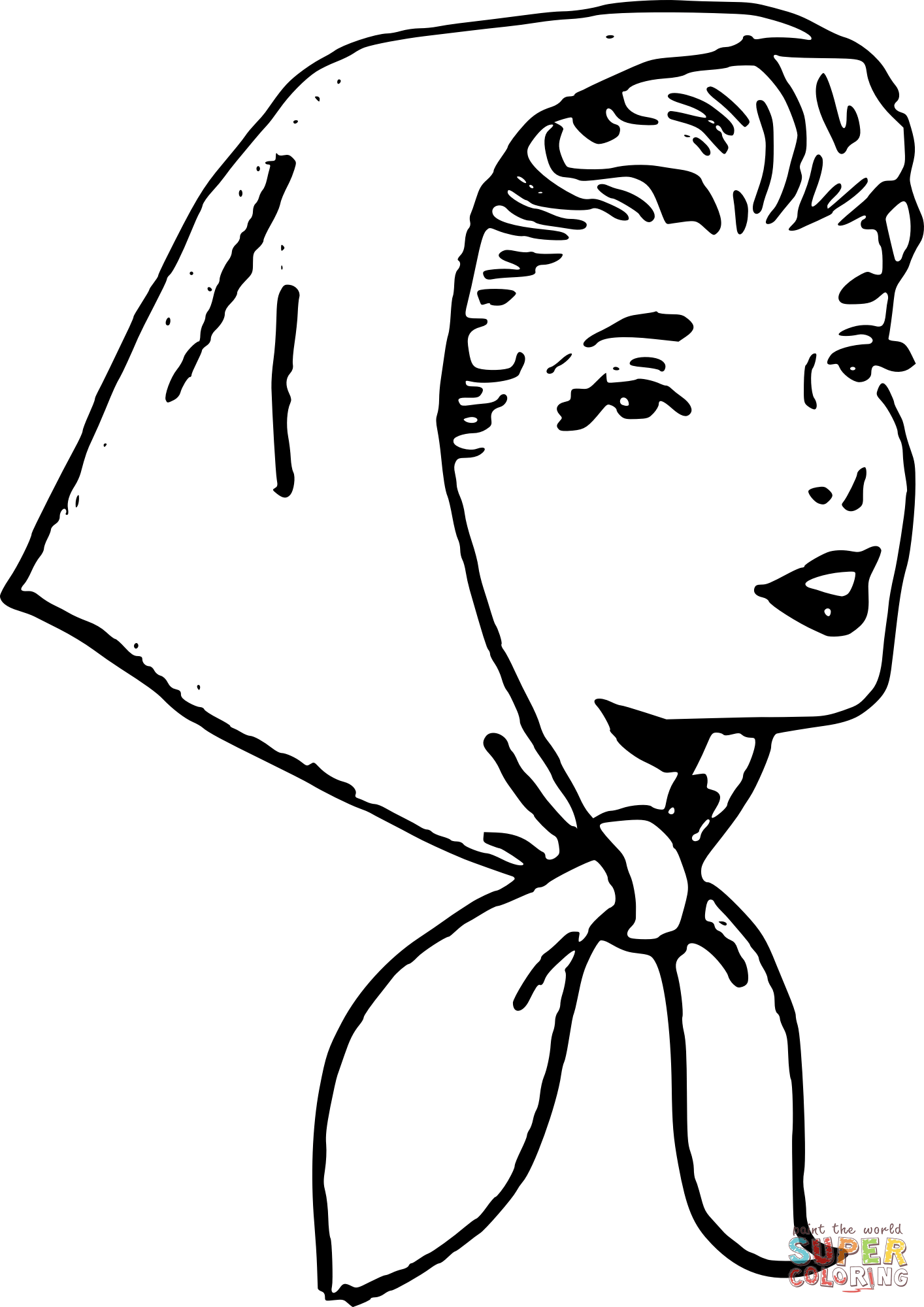 Lady in headscarf coloring page free printable coloring pages