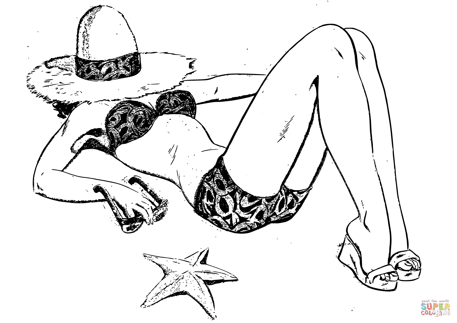 Lady on a beach coloring page free printable coloring pages