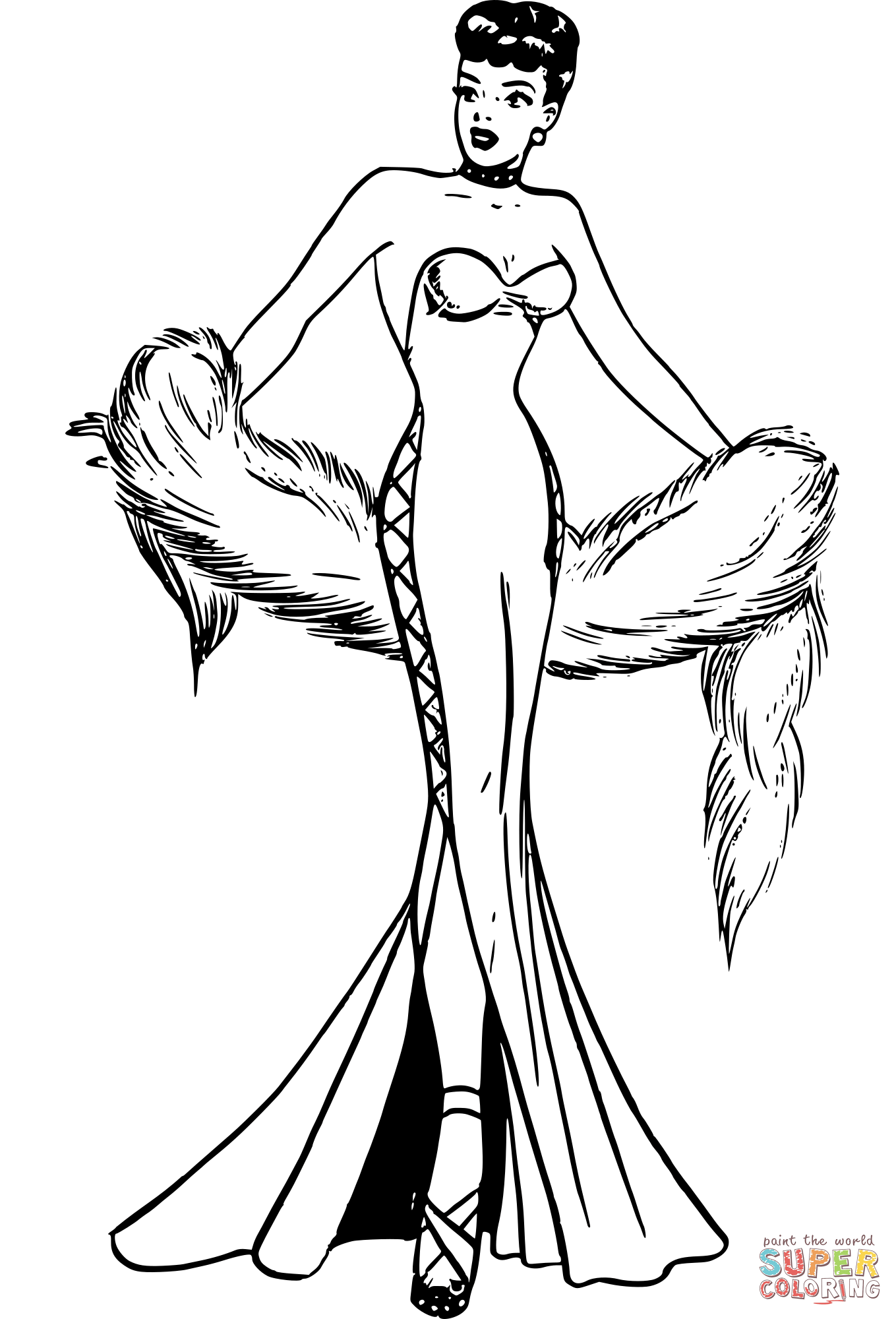 Retro elegant lady coloring page free printable coloring pages