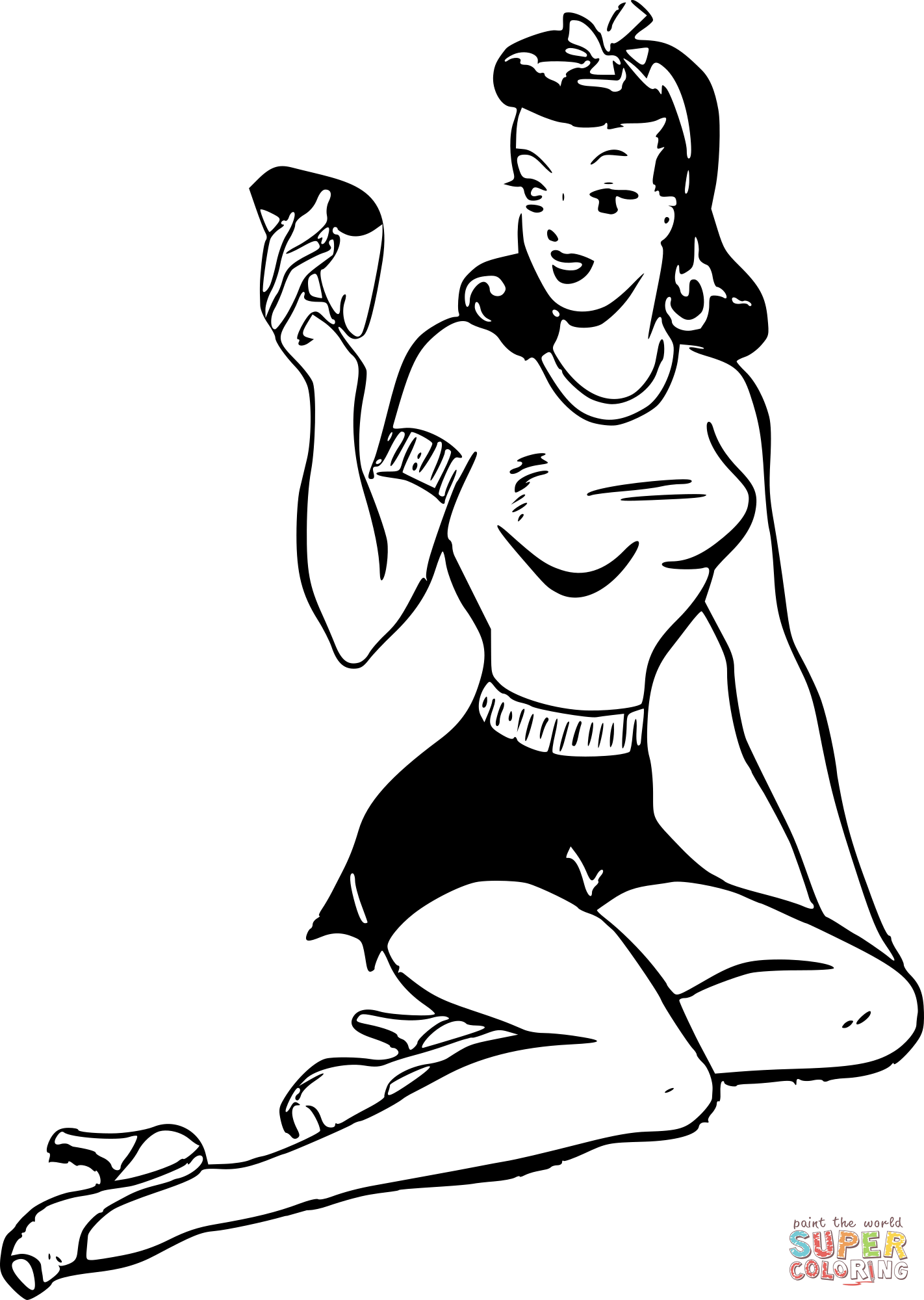 Vintage sitting woman coloring page free printable coloring pages