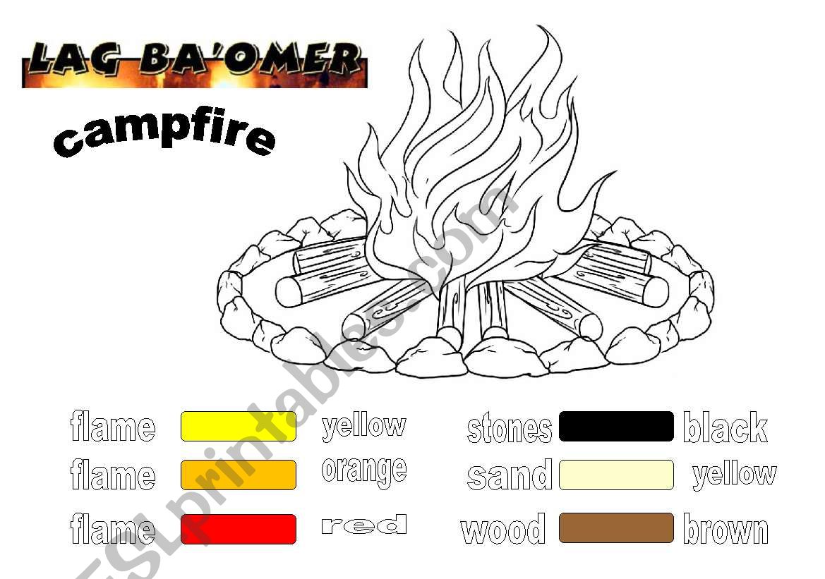 English worksheets campfire coloring page