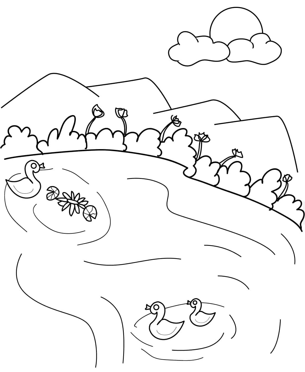 Ducks on the lake coloring page