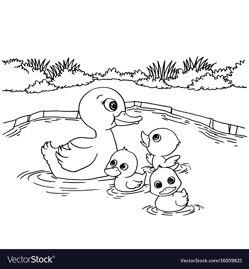 Cartoon duck lake coloring page royalty free vector image